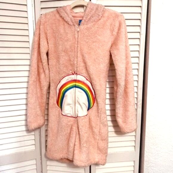 Care Bears Adult One Piece Fleece Romper Sz S Cozy Short Loungewear Pink Onesie - Picture 1 of 8